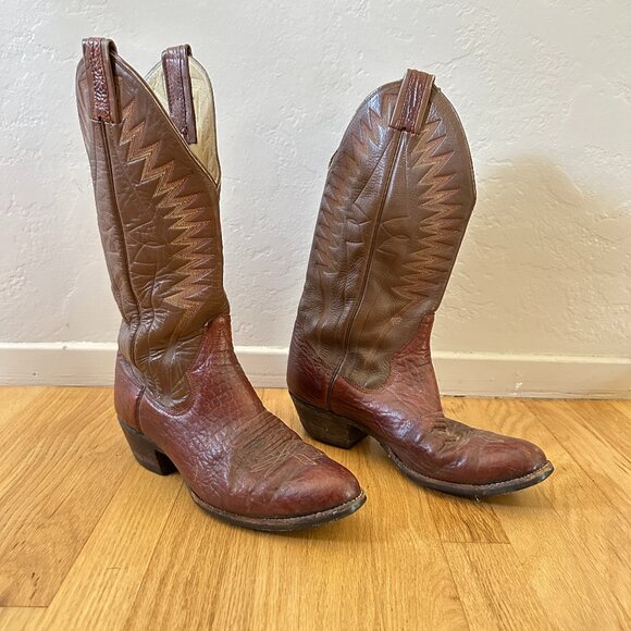 Sanders Cowboy Western Brown Leather Boots Mens Size 10 D Handmade in Mexico - Picture 1 of 11